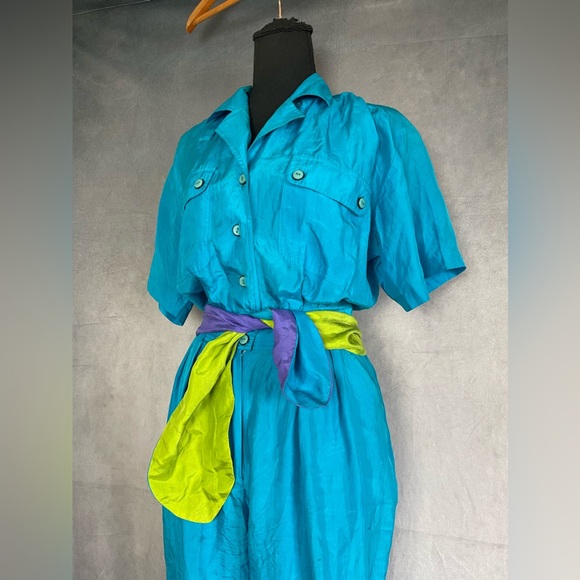 GORGEOUS vintage cerulean blue 80s jumpsuit size small/medium - Picture 6 of 11